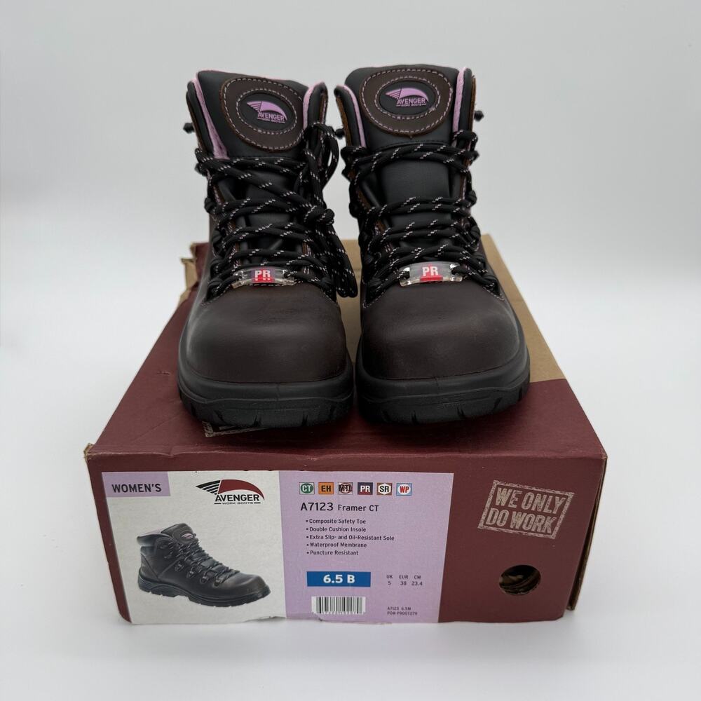 Avenger A7123 Framer Women’s CT Brown/Lilac Comp Toe Waterproof Work Boots - 6.5